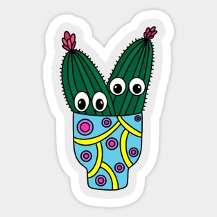 Cute Cactus Design #289: Potted Cacti In Funky Pot Sticker